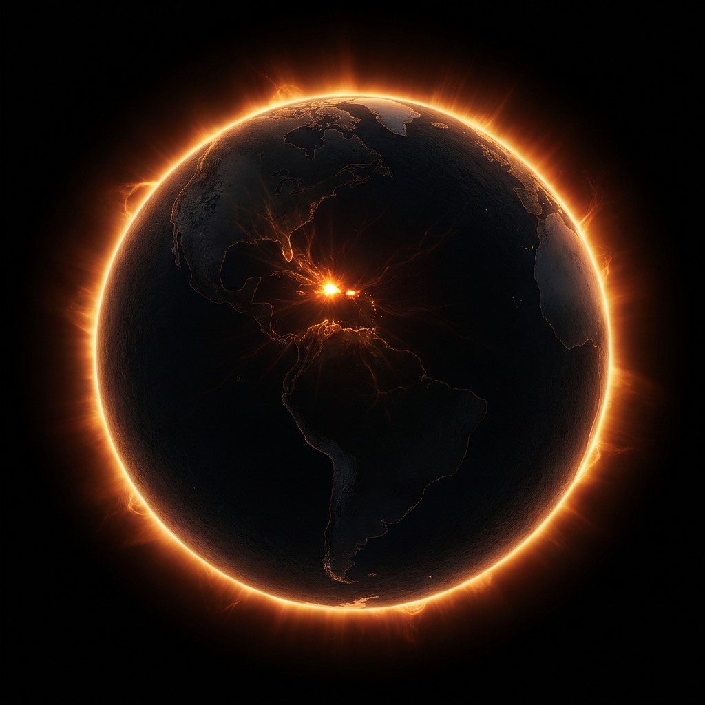 Globo terráqueo con Puerto Rico encendido